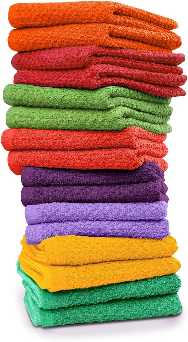 Tukasa Linens 16 Pack Cotton Washcloths for Body and Face, 12x12 Inches, Multipurpose and