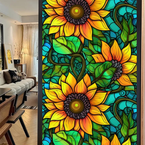 Decorative Window Privacy Film, Stained Glass Window Clings, Anti-UV Frosted Tinting Film, Non-Adhesive, 17.7" x 39.5"