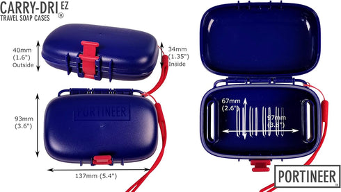 Carry-Dri EZ Travel Bar Soap Container & Dish - Durable Leakproof Soap Holder with Patented Air Vents, Blue-Red