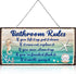 Seashell Bathroom Rules Decor Signs, Ocean Theme Beach Art for Wall, Funny Bathroom Rules Metal Sign, Blue and White