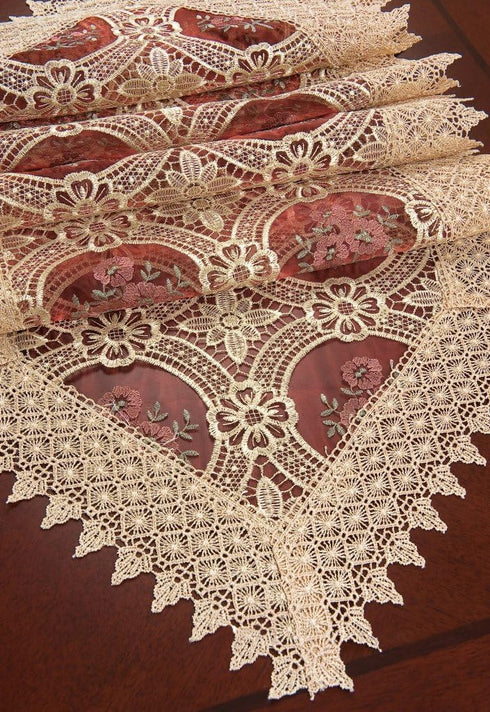 16 72 Inch Simhomsen Embroidered Vintage Floral Lace Burgundy Table Runner