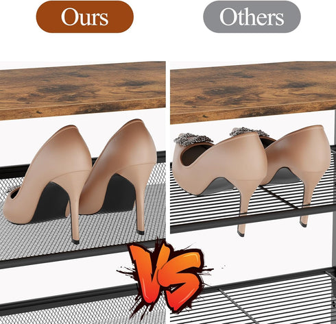4 Closet 3 Closet Garden you Shoe Rack for Narrow Tiers, Small Shoe Rack with Brown Wooden Tabletop, Adjustable Metal