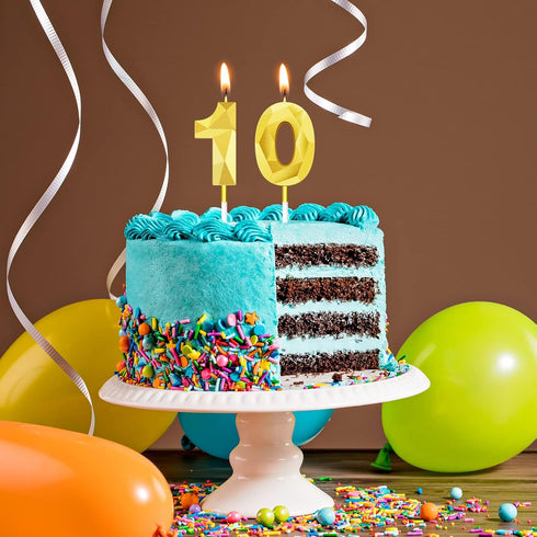 10th Birthday Candles Cake Numeral Candles, 3D Number Cupcake Topper Decoration for Birthday Wedding Anniversary