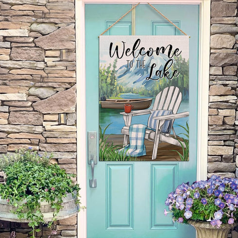 Welcome To The Lake Adirondack Chair Decorative House Flag, Spring Summer Lakehouse Boat Garden Yard Decor 28 x 40