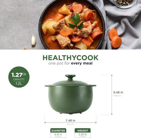 Minh Long 1qt Porcelain Cooking Pots, Clay Pot for Cooking, Dutch Oven, Casserole Dish with Lid, Use for slow cook, stew, braise, boil,..Compatible with gas & infrared cooktop (Vesta - Green, 1.27qt) by MINH LONG SINCE 1970