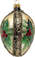 5-Inch Faberg Egg Blown Glass Christmas Tree Ornament Mistletoe Leaf Gold