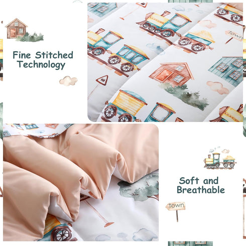 Sets 6 Set Country Set, Mooreeke Kids Twin Comforter for Boys Pieces Train Bedding for Teens Microfiber Train Town Kids