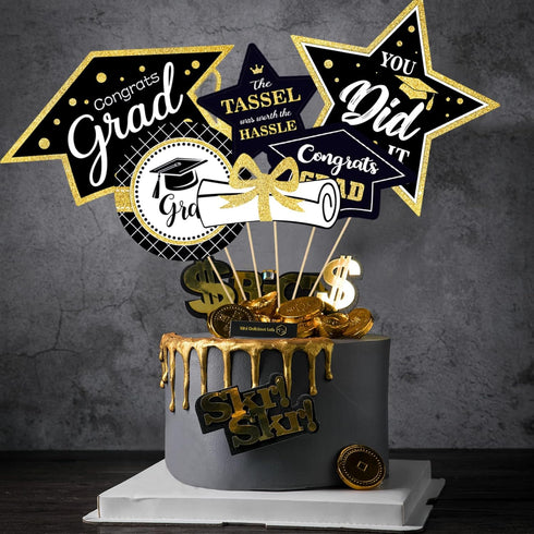 Black and Gold Graduation Decorations Set of 24, Class of 2025 Table Decor, Congrats Grad Party Supplies