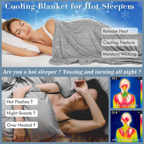 LUXEAR Cooling Blanket for Hot Sleepers, Japanese Q-Max>0.4 Arc-Chill Fiber, Twin Size 59 X 79in - Gray