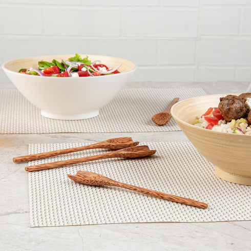 Restaurantware Coco Casa 7 Inch Handmade Serving Spoons, 4 Greaseproof Coconut Spoons for Hot and Cold Foods