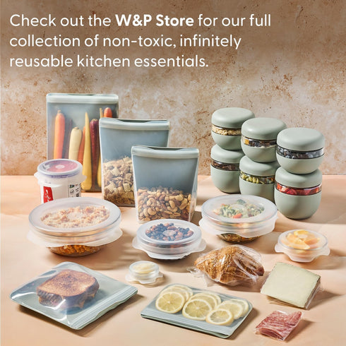 W&P Porter Silicone Reusable Storage Bag, Sandwich (36oz Stand-Up), Cream Food Storage Container, Microwave Safe