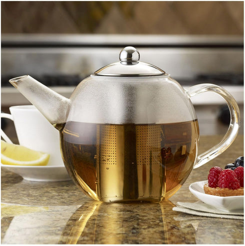 BonJour Tea Glass Teapot with Stainless Steel Infuser, 23.7 Ounce, Clear