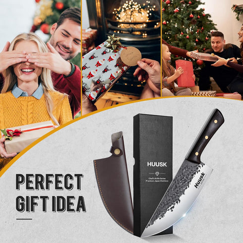 Huusk Butcher Knife, Hand Forged Meat Cleaver Knife, Japanese High Carbon Steel for Outdoor Cooking, Great Christmas