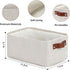 DULLEMELO fabric storage baskets | 11.8x7.9x5.1 inch small baskets for organizing Closet Set of 2 cloth storage baskets | rectangle storage basket with PU Handles (Beige)