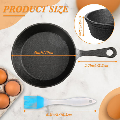 Remerry 10 Sets Cast Iron Skillets | 4 Inches Mini Black Nonstick Frying Pan Bundle with Oil Brush
