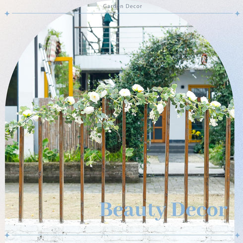 Der Rose 2Pcs Artificial Eucalyptus Flower Garland with Fake Rose Flower Vine, 13FT Total Decor