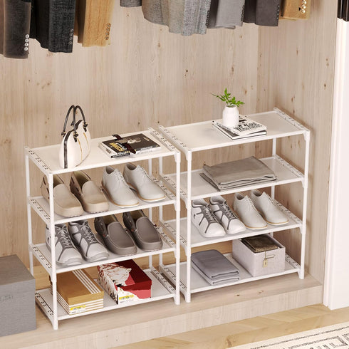Hockmez 4-Tier Closet (1-White) Small Shoe Rack .Stackable Shoe Shelf Storage Organizer for Entryway Hallway Bathroom
