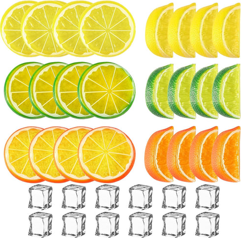 Cindeer 24 Pcs Fake Lemon Slices Blocks and 12 Pcs Fake Ice