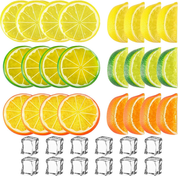 Cindeer 24 Pcs Fake Lemon Slices Blocks and 12 Pcs Fake Ice