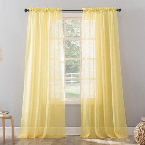 No. 918 Erica Crushed Sheer Voile Curtain Panel, 51" x 95", Yellow Rod Pocket