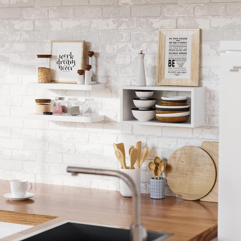 Set 3, RICHER HOUSE White Floating Shelves of Modern Bathroom Shelves Wall Mounted Shelves for Wall Decor, Over Toilet