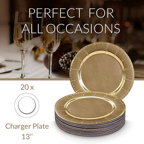 Elegant Disposable Charger Plates for Party, 13” (10 Piece), Perfect for Celebrations & Events, Gold