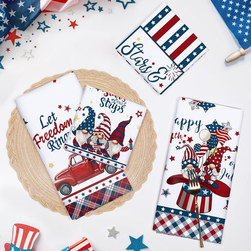4th of July Patriotic Kitchen Towel 100% Cotton Independence Day Gnome Quick Dry Stars and Stripes Flag Tea Towels 20 27.5inch, Dishcloth for Dining, Home Decor, Housewarming Gifts(Set of 4) by Arquiel