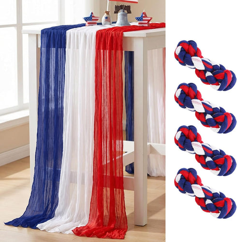 RunNico 4 PCS Patriotic Cheese Cloth Table Runner, 120 x 38 Inch 4th