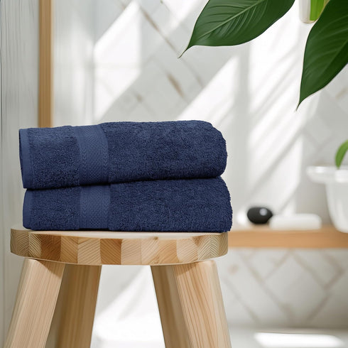 Set 6 100% 24" 50" Large Bath Towels of Cotton Terry x Quick Dry, Soft & Highly Absorbent Navy Blue Towels