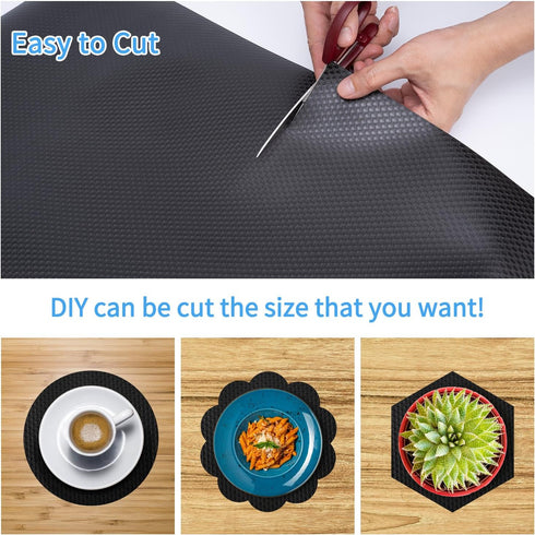 Black Shelf Liners for Kitchen Cabinets, Non-Adhesive Drawer Mat, Durable Place Mats for Bathroom, Kitchen, 11.8x236.22