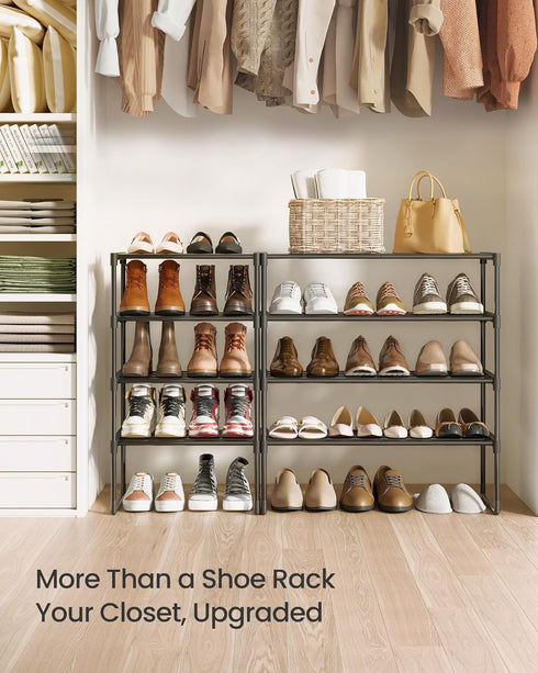 4-Tier 5-10 11.8 16.7 28.2 Inches, ULSA004B01 SONGMICS Shoe Rack, Shoe Organizer, Metal Storage Shelf, Upright