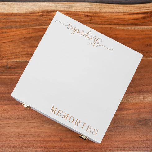 Keepsake Box for Memories, Large White Wooden Storage Box