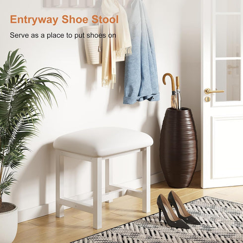 WBKATN White Vanity Stool, Small Vanity Chair, Cute Makeup Bench Seat with Leather Cushioned, Desk Stools for Bedroom