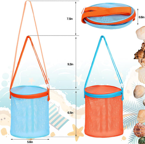 Beach,2pcs Vodolo Sea Shell Bags for Mesh Seashell Holder,Shelling Collecting Tools Travel Sand Toys Storage Bucket