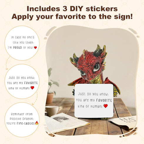 Aura Mojo Dragon Figurine - Fantasy Decor Statue with Customizable Sticker, Emotional Support Gift for Bookshelf & Desk