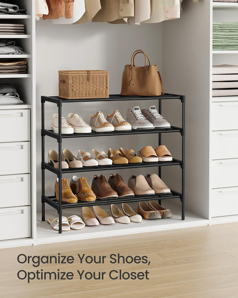 4-Tier Closet, 11.8 24.5 26 Inches,Black ULSA124BH01 SONGMICS Shoe Rack for Compact Metal Shoe Organizer Shelf