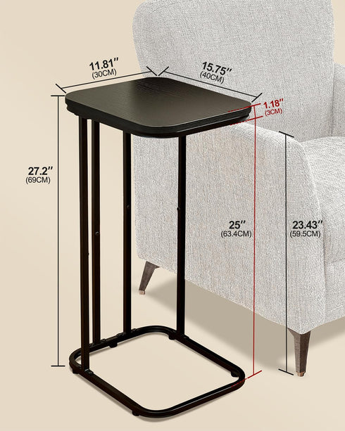 27 Inches KJGKK C Shaped End Table, High Small Side Table for Sofa and Bed, Couch Table That Slides Under, Tall Tv Tray