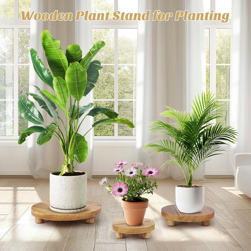 SPHOSWHP Brown,3PCS Wooden Plant Stands,Wood Risers Indoor Outdoor for Decor,Wooden Stool Display Stand for Home Table