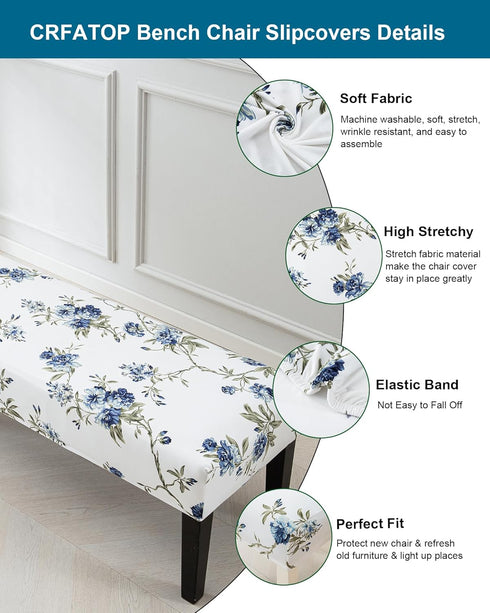 Kitchen,02 CRFATOP Printed Dining Bench Cover Rectangle Bench Seat Cushion Slipcovers Stretch Removable Washable