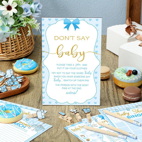 Patelai 321 5 Set Pcs Blue Bow Boy Baby Shower Games Decorations a Sweet Baby Boy Is on The Way Blue Gender Reveal