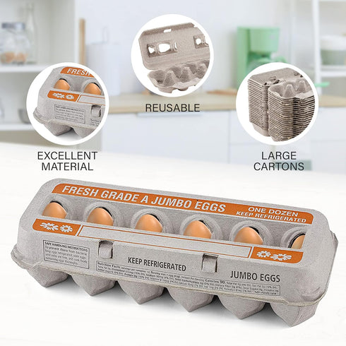 1 Dozen (Pack 15) MT Products Natural Pulp Jumbo Egg Cartons - Disposable Egg Storage Container of - Made in the USA
