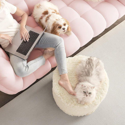 20 15, Hansleep Round Stuffed Pouf Ottoman x Foam Filled Faux Fur Ottoman Foot Rest for Chair with Washable Cover, Foot