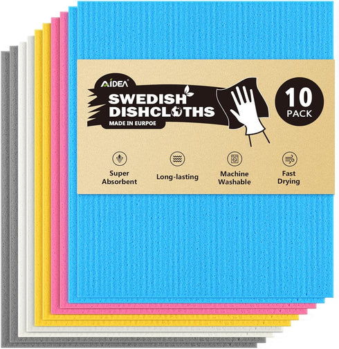 AIDEA Swedish Dishcloths for Kitchen-10PK, Absorbent Sponge Dish Cloth, Dishcloths for Washing
