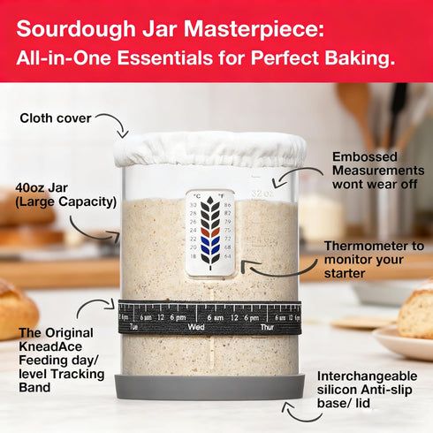 2 Pack 40oz Premium Pro Sourdough Starter Jar Kit - Large Wide Mouth Sourdough Bread Jar with Marked Feeding Band
