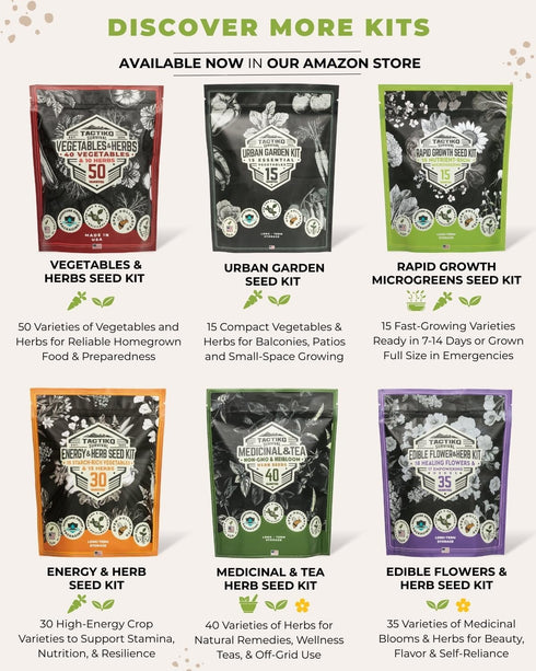 60 Tactiko Survival Medicinal & Survival Seed Kit Heirloom Non-GMO USA Grown Seeds for Vegetables, Herbs & Edible