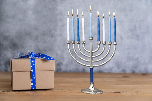 Rite Lite Classic Chanukah Menorah with Hammered Accents, Black & Silver - Hanukah Menorah (Blue & Silver)