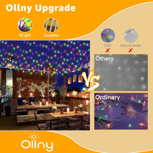 120LED 40FT 8 Ollny Christmas Lights, Waterproof Connectable String Lights with Timer Modes, Multicolor Plug in Fairy