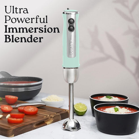 Zulay Immersion Blender Handheld - 800 Watt Hand Blender With High Power Turbo Mode - Emulsion Blender Handheld - Hand Mixer Electric Handheld - Stick Blender for Smoothies & Soup - Aqua by Zulay Kitchen