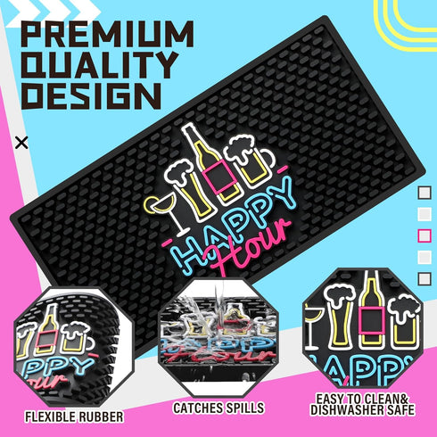Bar Mat with Fluorescent Pattern Thick Rubber Non Slip Black Bar Spill Mats Countertop Entertaining and Vibrant Home Bar Service Mat for Coffee Kitchen Restaurants (1 Pcs,5.91 x 11.81 Inch)
