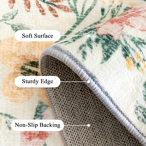 5x7 Boho Area Rugs: Floral Washable Rugs for Living Room Bedroom Nursery Girls Room Decor - Soft Non-Slip Carpet